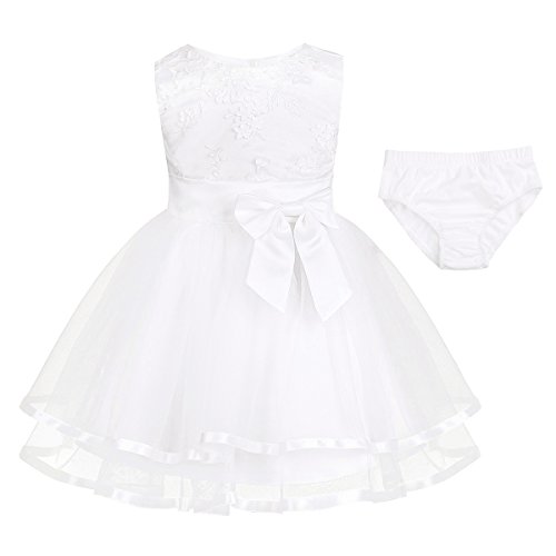 Freebily Vestido Blanco Bordado de Princesa Boda Fiesta Vestido Bautizo para Bebé Niña Recién Nacido (0-24 Meses) Blanco 12-18 Meses