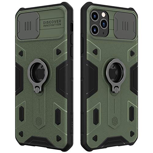 Funda iPhone 11 Pro Max, Nillkin Funda con tapa deslizable para cámara, PC y TPU Funda protectora parachoques resistente a impactos con soporte de anillo para iPhone 11 Pro Max 6.5 pulgadas 2019-Verde