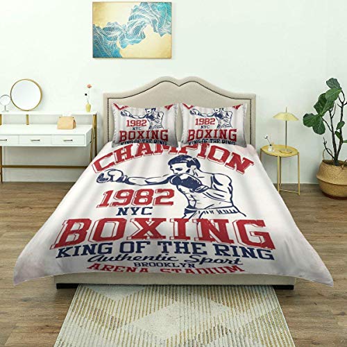 Funda nórdica, Vintage Boxing Sport Retro Style Champion King of The Ring Auténtico Divertido, Lujoso Juego de Cama de Microfibra, cómodo y liviano