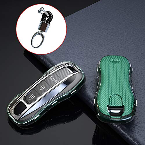 Funda para llave de coche de ontto para Porsche Panamera 911 Carrera GT3 Turbo Boxster Cayman Cayenne Macan con llavero TPU llave funda protección mando a distancia 3 botones verde