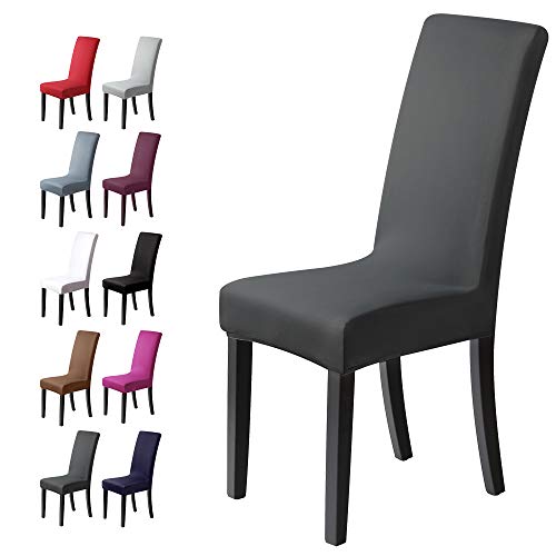 Fundas para sillas Pack de 6 Fundas sillas Comedor Fundas elásticas, Cubiertas para sillas,bielástico Extraíble Funda, Muy fácil de Limpiar, Duradera (Paquete de 6, Gris Oscuro)