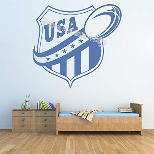 Fútbol americano EE. UU. Insignia deportes gimnasio etiqueta de la pared para niños habitación dormitorio adolescente sala de estar de vinilo Murales de arte regalo único 45 * 42 CM
