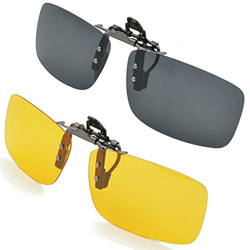 Gafas de sol con clip, unisex, polarizadas, sin montura, lentes rectangulares, con clip de apertura hacia arriba se pueden enganchar en las gafas graduadas, gafas de sol con clip de 2 piezas