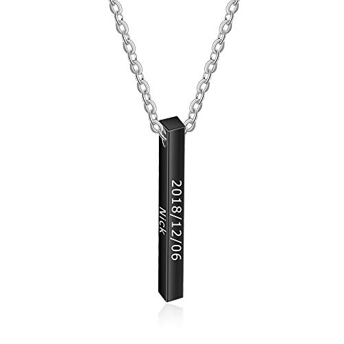 Gaosh Collar personalizado Collar con nombre de cadena para mujer Collar de acero inoxidable con barra Colgante Regalo para aniversario Aniversario (Black)