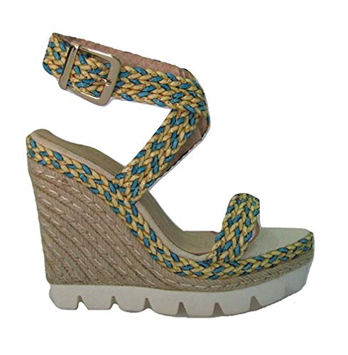 Genus Sandalias Zapatos de Mujer con Cinturón Alta de Cuña Bandeau - Azul, 40 EU