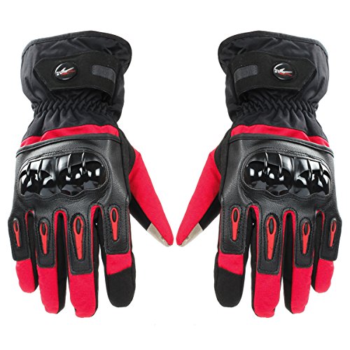 GES hombres guantes impermeables al aire libre motocicleta otoño invierno guantes calientes dedo completo moto pantalla táctil carreras guantes de cuero del motocross (L, Rojo)
