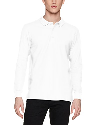 Gildan Premium Cotton Adult Long Sleeve Double Pique Polo Camisa, Blanco, XL para Hombre