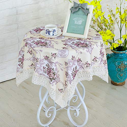 GQDP 2019 nueva tela de algodón lado mesa de café mantel mantel pequeño cuadrado cubierta toalla mantel ventilador flor púrpura mantel 140 * 190