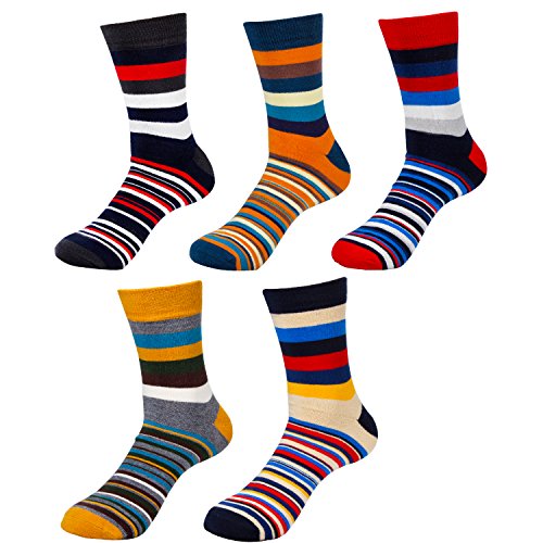 HBF Calcetines Termicos Hombre Algodon Calcetines Hombre Colores Calcetines Hombre Invierno (5 pares calcetines rayas)