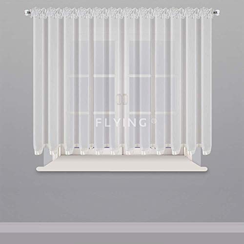 Hermosa cortina lista para ventana de 150 – 300 cm de ancho, cortina de voile con cinta fruncida, color blanco, 150 x 400 cm LB-80 (150 x 600 cm)