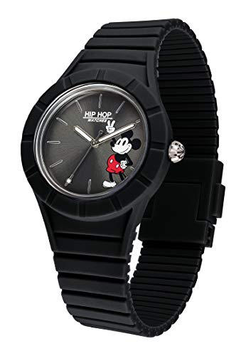 Hip Hop Watches - Reloj para Hombre - Edición Especial Aniversario de Mickey Mouse - Colección Mickey Man - Correa de Silicona - Ceja de 42mm - Impermeable - Negro