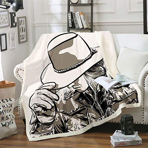 Homemissing Manta de forro polar Western Cowboy, estilo vaquero, manta de felpa para sofá, cama, decoración con temática salvaje oeste, cálida manta para bebé, 76 x 101 cm