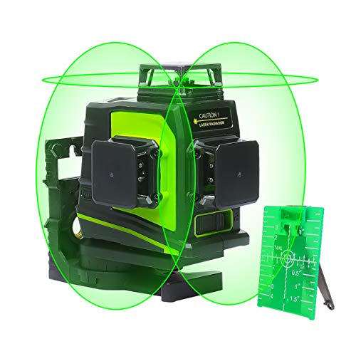 Huepar GF360G 3x360 Nivel Láser Verde 45m,MODO DE PULSO, Batería de Litio Recargable USB, 3D Láseres de 12 Líneas, Autonivelador Línea Cruzado, Conmutables 360 Vertical/Horizontal, 360 Base Magnético