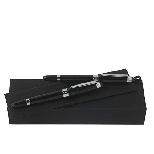 HUGO BOSS Pen Set "ICON" Negro | Juego de instrumentos de escritura incluyendo pluma estilográfica y bolígrafo Rollerball | Caja de regalo
