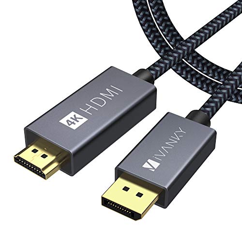 IVANKY Cable DisplayPort a HDMI 4K a 60Hz, 3M Cable de DP a HDMI Trenzado Nylon, Hombre a Hombre Compatible con HDTV, Portátil, AMD, NVIDIA, HP Elitebook, ThinkPad y Más - Gris