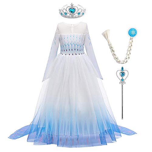 Iwemek 2 disfraces de reina del hielo Elsa para niña, vestido de princesa de nieve, con copos de nieve, vestido de tul, para Navidad, carnaval, fiesta de cumpleaños B-blau 02 Set 3-4 Años