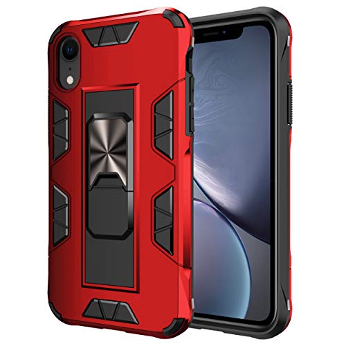 Jaligel Funda compatible con iPhone XR, funda de silicona fina con soporte (funciona con soporte magnético), antihuellas, antiarañazos, estándar militar, color rojo