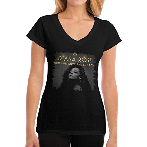 JEWold Camisetas con Cuello en V para Mujer Diana Ross Women's V-Neck T-Shirt Black