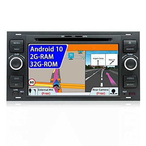 JOYX Autoradio Android 10.0-2 Din Coche Stereo Compatible para Ford C-Max/Connect/Fiesta/Focus/Fusion/Galaxy/Kuga S-Max/Transit/Mondeo Schwarz GPS Navegación |7” 2G+32G | LIBRE Cámara trasera Canbus
