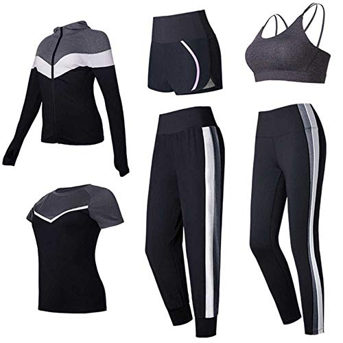 Juego de 5 Piezas de Ropa Deportiva para Mujer de Secado rápido + Sujetador + Camiseta + Pantalones Cortos + Pantalones para Fitness, Gimnasio, Ropa Deportiva para Exteriores Juego de 6 Piezas D S