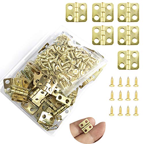 Juland 50 Piezas Mini Bisagras Bisagras retro con tornillos de repuesto de 200 piezas para caja de madera Cofre para joyas Gabinete de accesorios de bricolaje (13 x 12 mm / 0,51 x 0,47") - Amarillo