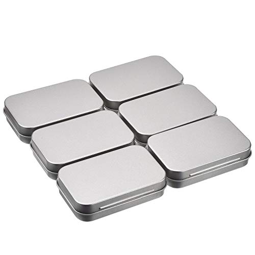 JZZJ 6 Pack 3.75 x 2.45 x 0.8 Inch Tins Container Rectangular Hinged Containers Small Storage Kit Silver Metal Empty Mini Portable Tin Box, Home Organizer by