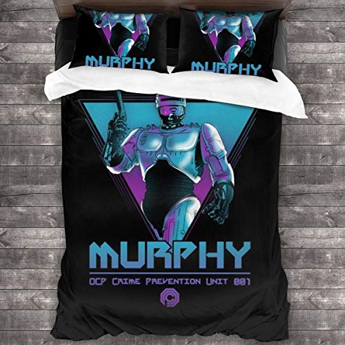 KUKHKU Murphy OCP Crime Unit Robocop - Juego de cama de 3 piezas con funda de edredón de 86 x 70 pulgadas, 3 piezas decorativas con 2 fundas de almohada