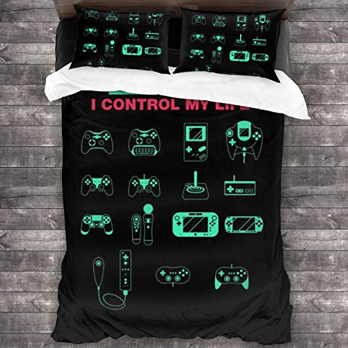 KUKHKU This Is How I Control My Life Consoles Juego de cama de 3 piezas con funda de edredón de 86 x 70 pulgadas, decorativo de 3 piezas con 2 fundas de almohada