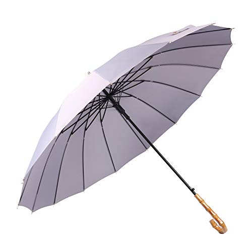 Lanker - KS08P Paraguas grande que se abre y se cierra de forma manual con 16 varillas, duradero y resistente con fibra 210T impermeable, resistente al viento gris gris