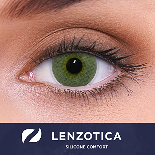 Lentes de contacto verdes naturales 'Platinum Green' de alta cobertura + contenedor de LENZOTICA I 1 par (2 piezas) I DIA 14.00 I sin aumento I 0,00 dioptrías