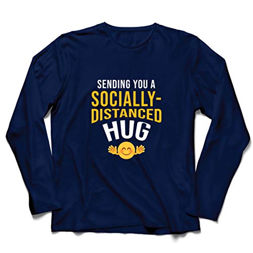 lepni.me Camiseta de Manga Larga para Hombre Abrazo de Distanciamiento Social Emoción de Cuarentena Quédate en Casa (XX-Large Azul Multicolor)