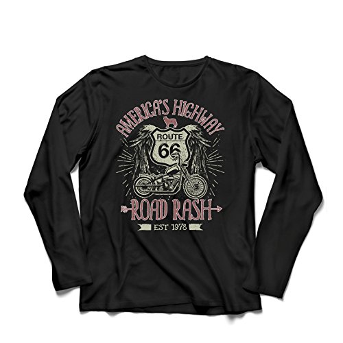 lepni.me Camiseta de Manga Larga para Hombre Ruta 66, autopista de los Estados Unidos - Road Rash, Ropa de Motorista (XXXXX-Large Negro Multicolor)
