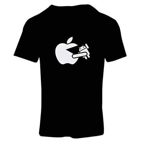 lepni.me Camiseta Mujer Funny Apple Comer un Robot - Regalo para los fanáticos de la tecnología (XX-Large Negro Fluorescente)