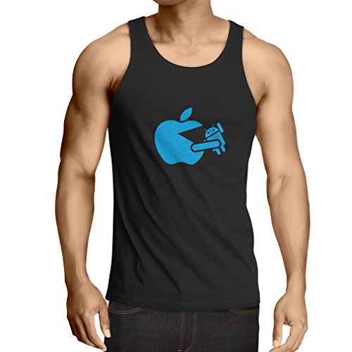 lepni.me Camisetas de Tirantes para Hombre Funny Apple Comer un Robot - Regalo para los fanáticos de la tecnología (XX-Large Negro Azul)