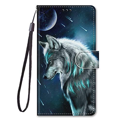 LeviDo Funda Compatible para Xiaomi Redmi 8A Silicona PU Piel Cuero Dibujos Motivo Billetera Magnetica Flip Tapa y Cartera Case Bumper Antigolpes Resistente Carcasa Cover, Lobo