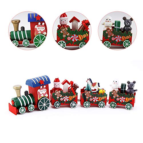Lifreer 1 Pieza de Mini Tren de Madera para Navidad, Juego de 3 vagones, Juego de Tren de Lujo para Decoraciones y Regalos navideños, Fiestas, Adornos de jardín de Infantes