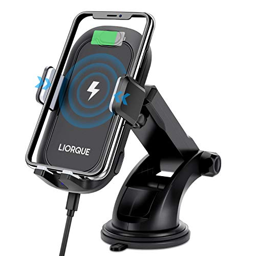 LIORQUE Cargador Inalámbrico Coche Cargador Movil Coche Qi 10W con Bloqueo Automático para Android Samsung S20/S10/S9 Note 20/10/9 XiaoMi Huawei y 7,5W para iPhone 12/11/XS/X/8