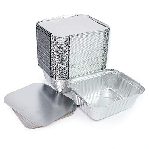 Lote de 100 bandejas de aluminio desechables con tapa para transportar alimentos, congelar, cocinar (1 compartimento de 500 ml)