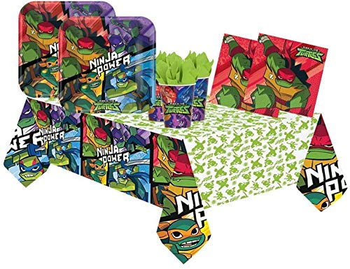 Lote de Cubiertos Infantiles Desechables"Tortugas Ninja " (8 Vasos,8 Platos(23cm),20 Servilletas y 1 Mantel) .Vajillas y Complementos. Juguetes y Regalos de Cumpleaños, Bodas, Bautizos y Comuniones.
