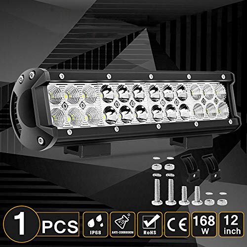 Luz de trabajo LED, 168W 12 pulgadas Faros reflectores Proyector Impermeable IP68 Vehículo todoterreno Camión Cabina Barco Camión ATV SUV(1 Pcs)