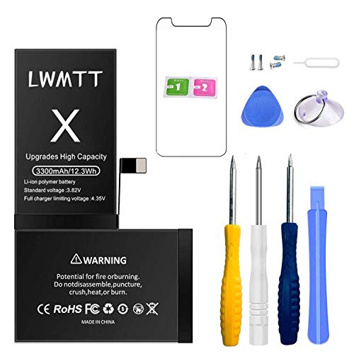 LWMTT Batería Compatible con iPhone X,Batería de Repuesto con Alta Capacidad 3300mAh con Kits de Herramientas de reparación, Instrucciones