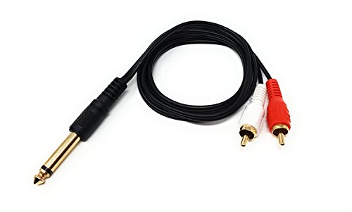 MainCore - Cable jack adaptador de 6,35 mm 2 RCA, cable blindado divisor de audio mono en Y (disponible en 1 m, 2 m, 3 m) 1 m