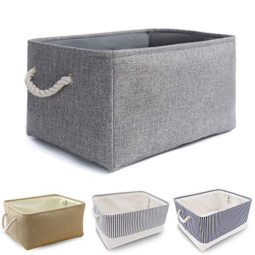 Mangata Caja de Almacenamiento de Tela, Cesta de Almacenamiento de Lona Engrosada Plegable con Asas de Cuerda para Ropa, Juguetes (Large, Gris) Mangata Caja de Almacenamiento de Tela, Cesta de Almacenamiento de Lona Engrosada Plegable con Asas de Cuerda para Ropa, Juguetes (Large, Gris)