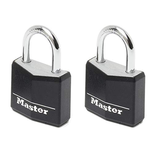 Master Lock 9130EURTBLK Lote de 2 Candados con Llave con cuerpo de aluminio macizo revestido, Negro, 3 x 5,2 x 1,6 cm