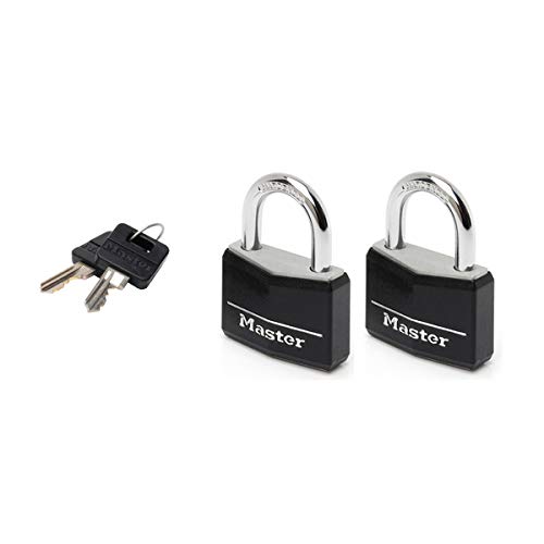 Master Lock 9140EURTBLK Lote de 2 Candados con Llave con cuerpo de aluminio macizo revestido, Negro, 40 mm, Set de 2 Piezas