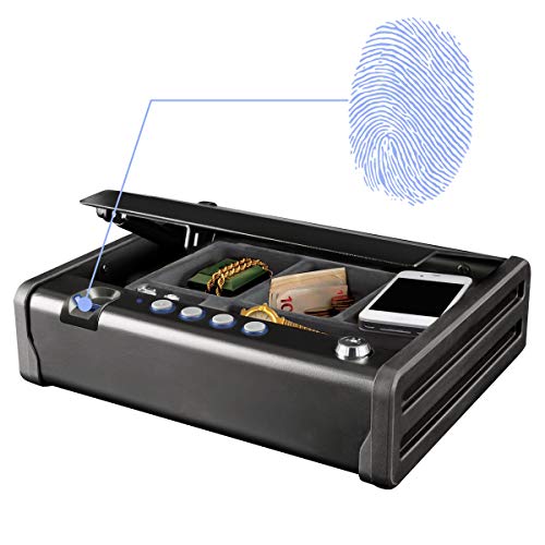 MASTER LOCK Caja Fuerte Compacta Biométrica [Apertura con Huella Dactilar y Combinación] MLD08EB - Ideal para objetos de valor, dispositivos electrónicos, pequeños, arma corta