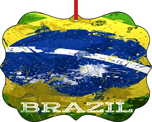 Mesllings Bandera de Brasil – Pintura de acuarela Splash Bandera Brasil elegante de aluminio semigloss decoración para árbol de Navidad – Único y moderno recuerdo para decoración de árbol