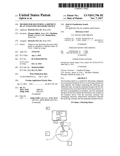 Method for delivering a shipment by an unmanned transport device: United States Patent 9811796 (English Edition)