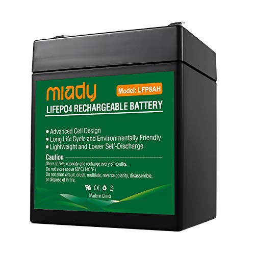 Miady Batería de litio LiFePO4 de 12 V y 8 Ah con BMS (sistema de gestión de baterías), 2000 ciclos, batería sin mantenimiento para autocaravanas, barcos, camping o instalaciones solares, etc.