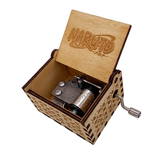 Mini caja de música de mano manivela Naruto caja de música caja musical tallada regalos musicales de madera